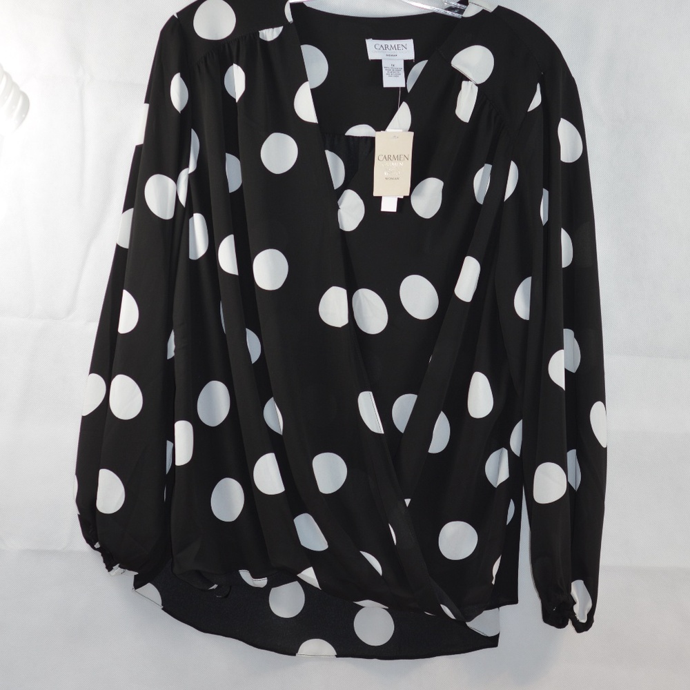 Chiffon Type Polka Dot Top 1X Carmen Marc ValvoNWT